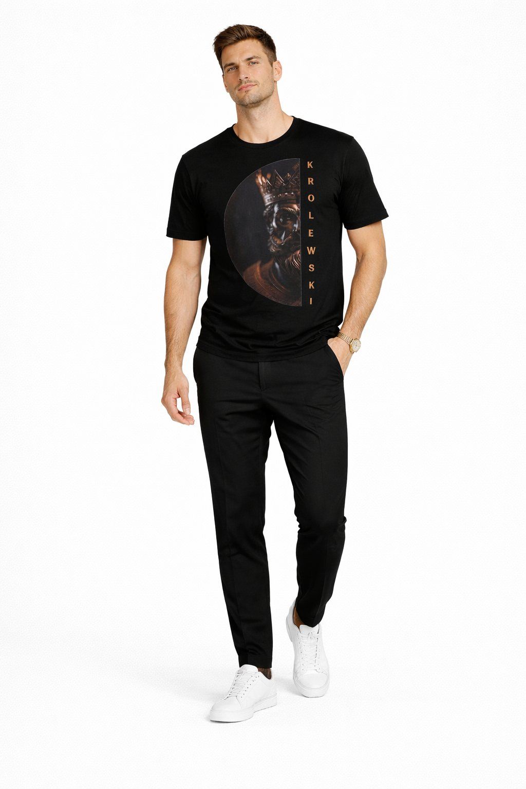 Man wearing KROLEWSKI Elevated Look relaxed fit graphic tee