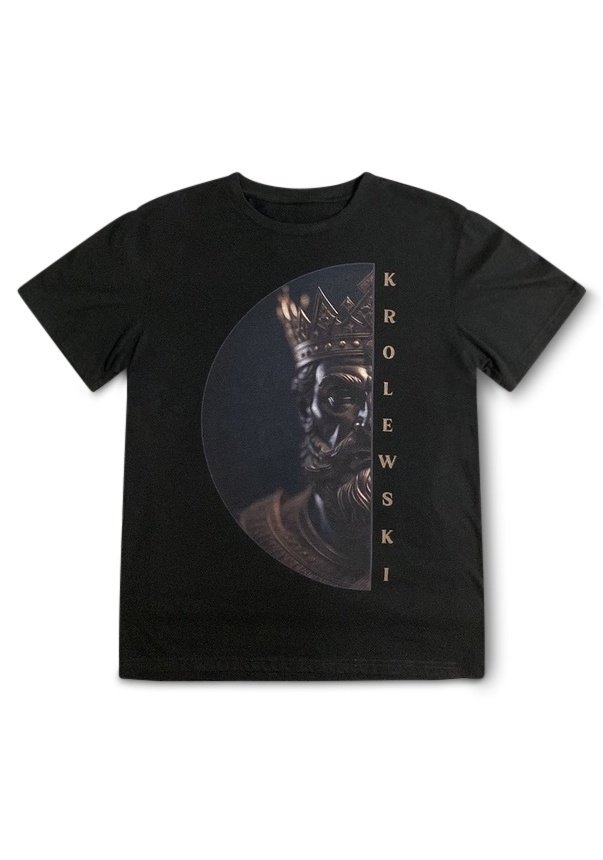 KROLEWSKI King Tee black graphic t-shirt with half-circle crown design